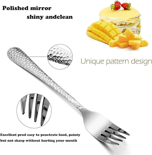 E-far 12-Piece Stainless Steel Hammered Dinner Forks Set, Salad Flatware Forks Use for Home, Kitchen, Restaurant, Round Edge & Mirror Polished, Dishwasher safe - 7.9 Inches