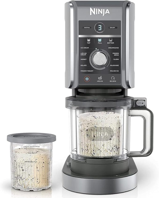 Ninja NC501 CREAMi Deluxe 11-in-1 XL Ice Cream Maker Silver (Renewed) Bundle with 2 YR CPS Enhanced Protection Pack