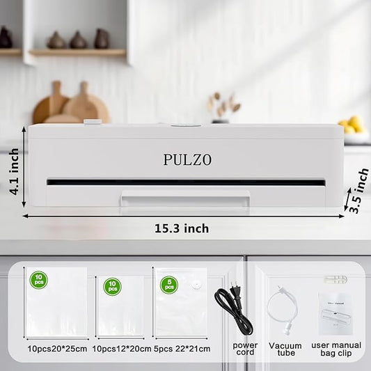 Vacuum Sealer Machine, 85KPa True-Auto Vacuum Sealer for Food, Dry/Wet Modes, External Sliding Blade, Removable Drip tray, Includes Free Bags (25 Pre-cut)