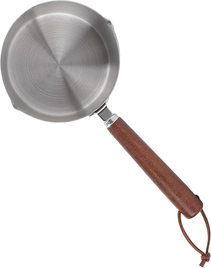 Jonlaki 304 Stainless Steel Warmer Pot with Wooden Handle Milk Boiling and Heating Pan for Kitchen Cooking