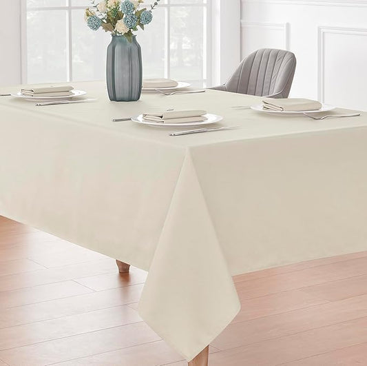 2 Pack Rectangle Tablecloth, 60x104 inch, Water Resistant Wrinkle Free Linen Textured Table Cloth Washable, Decorative Fabric Table Cover for Dining, Party and Camping, Beige