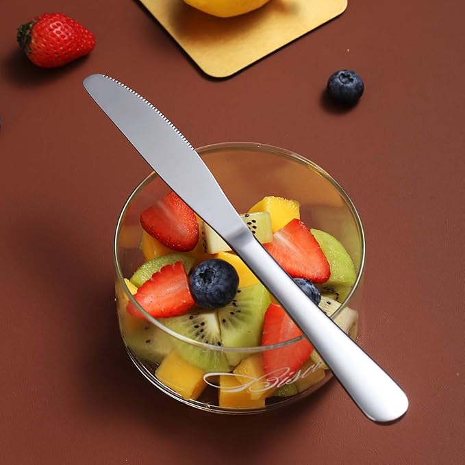 Berglander Dinner Knives Set Of 6, Stainless Steel Shiny Mirror Dinner Knife, Butter Knife Spreader Table Knives Sturdy And Dishwasher Safe