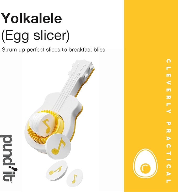 Pund'it Yolkalele Egg Cutter for Hard Boiled Eggs, Ukulele Shaped Egg Slicer