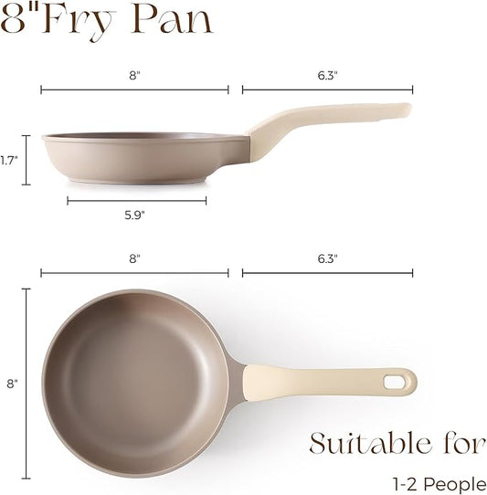 PRICUSIS Nonstick Frying Pan, 8/10/12 Inch Stain/Scratch/Crack Proof Chef Pan, Healthy Skillet, PFOA Free Omelet Pan, Dishwasher & Oven Safe, Induction Compatible (8-Inch, Natural Linen)