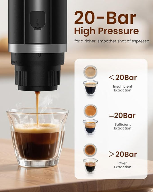 Amjdcoe Portable Espresso Maker, 20 Bar Electric Espresso Machine for Travel, Camping, Rechargeable USB-C Mini Coffee Maker for NS Capsule Pods and Ground Coffee, Matte Black