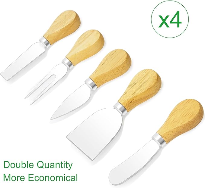 20 Pcs Cheese Knives, Wooden Handle Cheese Knife Set for Charcuterie Board, Mini Steel Stainless Cheese Cutter, Spreader, Fork for Party Wedding Christmas, Charcuterie Accessories
