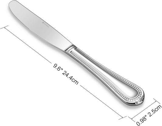 KEAWELL Pearl Edge 4-Piece Premium Dinner Knives: Stainless Steel Table Knives with a Refined Bead Design, Brightly Polished, 9.6 Inches, Dishwasher Safe. (Silver)
