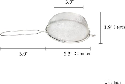 G+ Life Stainless Steel Sieve Set (Diameter 6 Inch) - Fine Mesh Food Strainer, Flour Colander Sieve Sifter with Handle - Ideal for Rinsing, Draining, Filtering, and Straining Various Food Ingredients