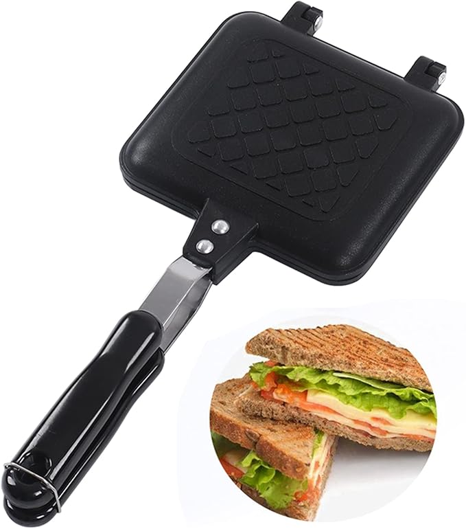 Nonstick Panini Press with Flippable Design, a Double Sided Sandwich Maker and Breakfast Frying Pan for Stovetop Cooking, Suitable for Omelets and Toast