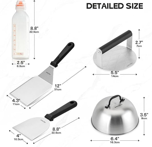 Onlyfire 7PCS Griddle Accessories Kit for Cooking Indoor or Outdoor, Multifunctional Grill Utensil for Blackstone Including Melting Dome, Grill BBQ Spatulas, Chopper/Scraper, Liquid Dispensers, Grill Press Great
