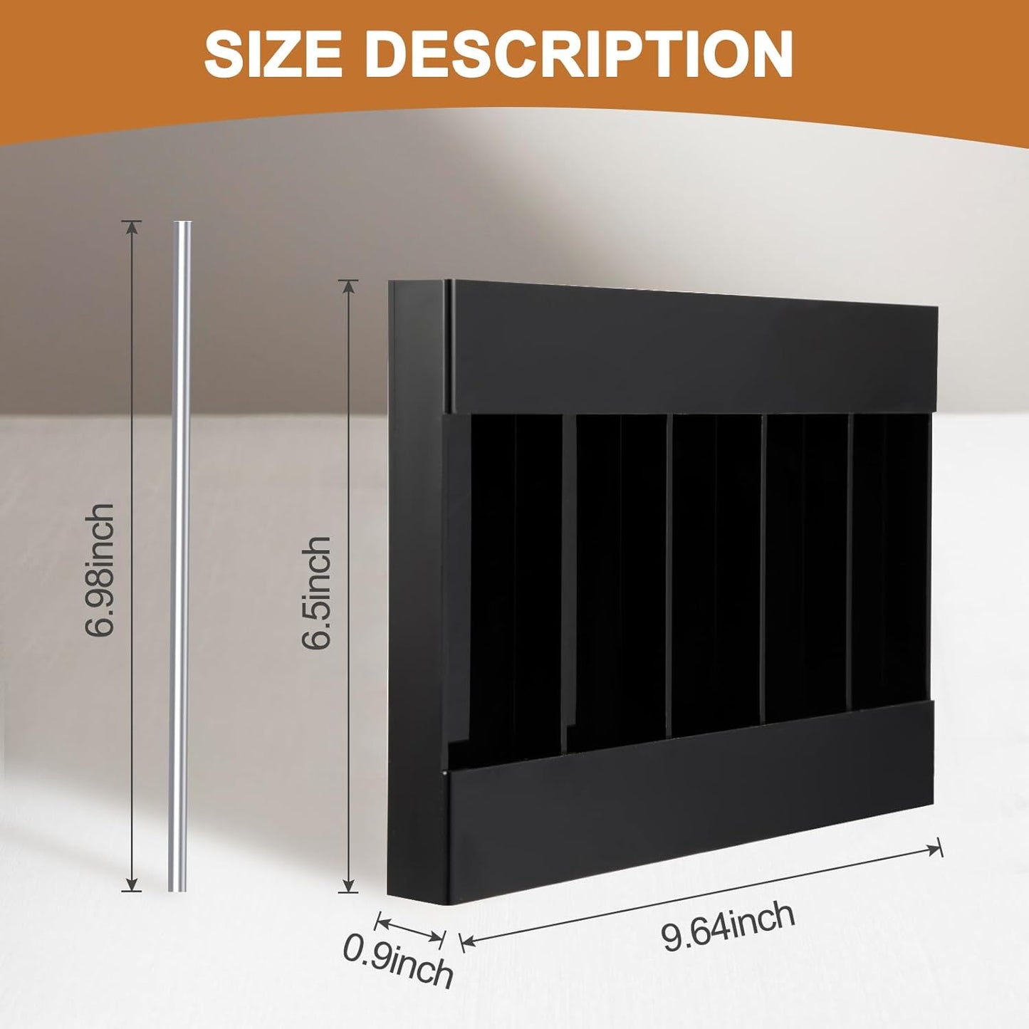 Acrylic Straw Holder Reusable Straw Organizer with Double Sided Adhesive Tape Straws Dispenser for Cabinet Kitchen Door(black)