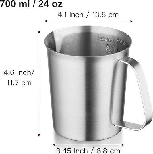 CURTA 18/8 Stainless Steel Measuring Cup with Handle and Pour Lip, Metal Pitcher with Oz and ML marking, 24OZ/700ML- 3 Cup), Heavy-Duty Pitcher