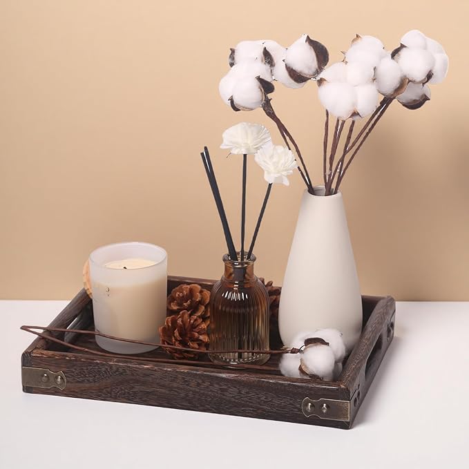 Wood Serving Tray with Handles - Set of 3, Wooden Tray for Food, Drinks, Snacks, Serving Trays for Breakfast in Bed, Dinner and Coffee Table