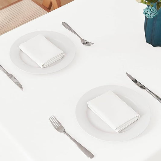 Rectangle 4 Feet Tablecloth 60x84 inch Linen Textured Table Cloth Stain and Wrinkle Resistant Washable Polyester, Decorative Table Cover Waterproof for Dining, Buffet and Camping, White