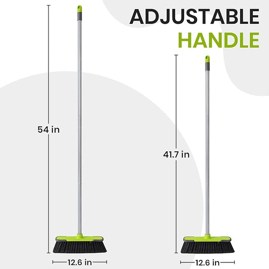 Green Indoor Broom 54" Long Handle House Broom for Floor Cleaning Sweeping Broom for Kitchen, Garage, Lobby, Patio and Garden