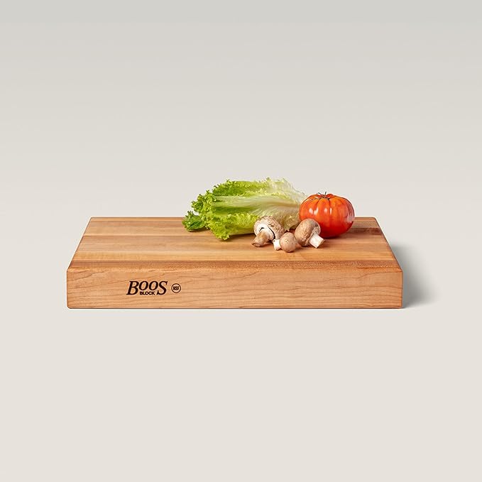 John Boos RA-Board Series Rectangular Wooden Maple Cutting Board 18”x12” – 2.25” Thick, 13-lb Reversible Butcher Block with Edge-Grain & Finger Grips – Made in the USA