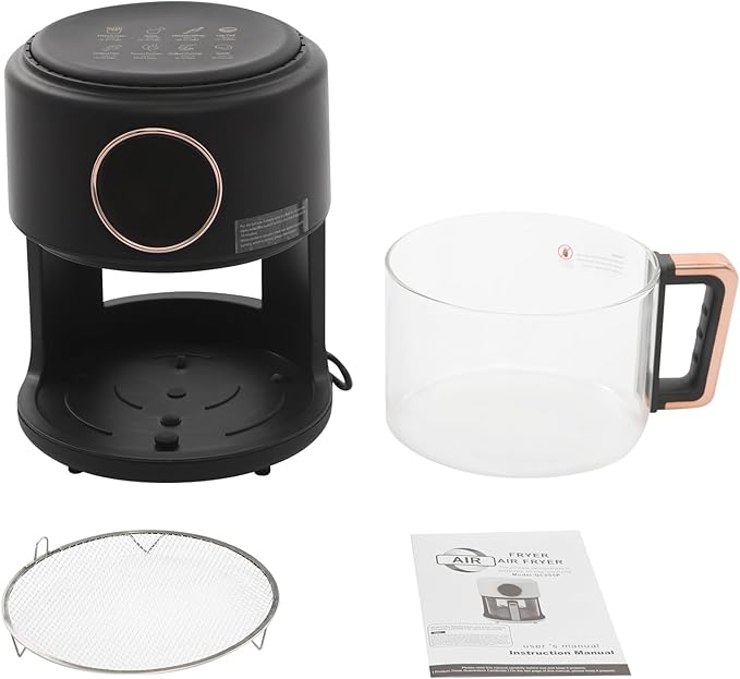 4.2L Glass Air Fryer with Transparent Fry Bowl,1200W Black Air Fryer with Digital Display, Adjustable Temp 176℉-392℉,60-Minute Timer, 8 Preset Modes for Home,Outdoor Picnics