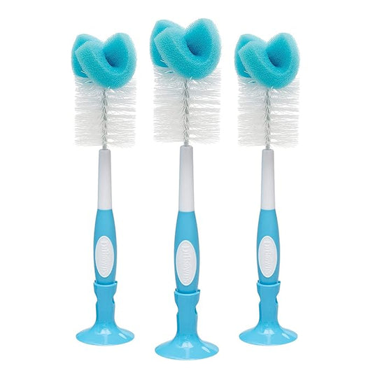 Dr. Brown's Reusable Sponge Baby Bottle Cleaning Brush, Blue, 3-Pack + Anti-Colic Vent Cleaning Brush, BPA-Free, 4-Pack