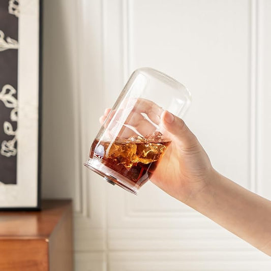 Leakproof Glass Cups with Plastic Lids and Straws, 16oz Iced Coffee Cup, Drinking Glasses Tumbler for Water, Boba Tea, Smoothie - 20pcs