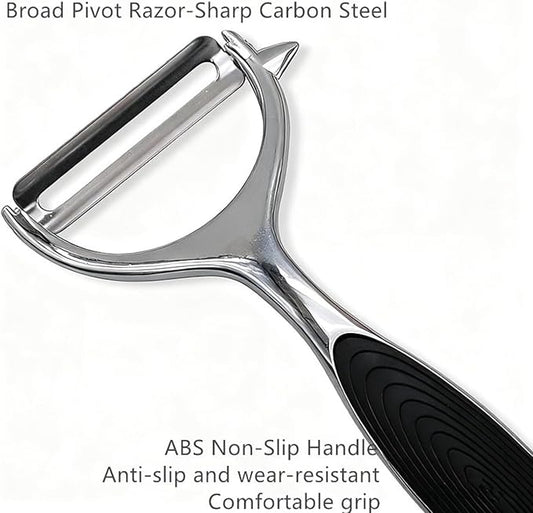 Bestac Fruit and Vegetable Peelers Set - Stainless Steel Y & I Shape Kitchen Peelers for Carrots, Potatoes, Apples - Features Easy-Grip Ergonomic Handles, Sharp Stainless Steel Blades (Black)
