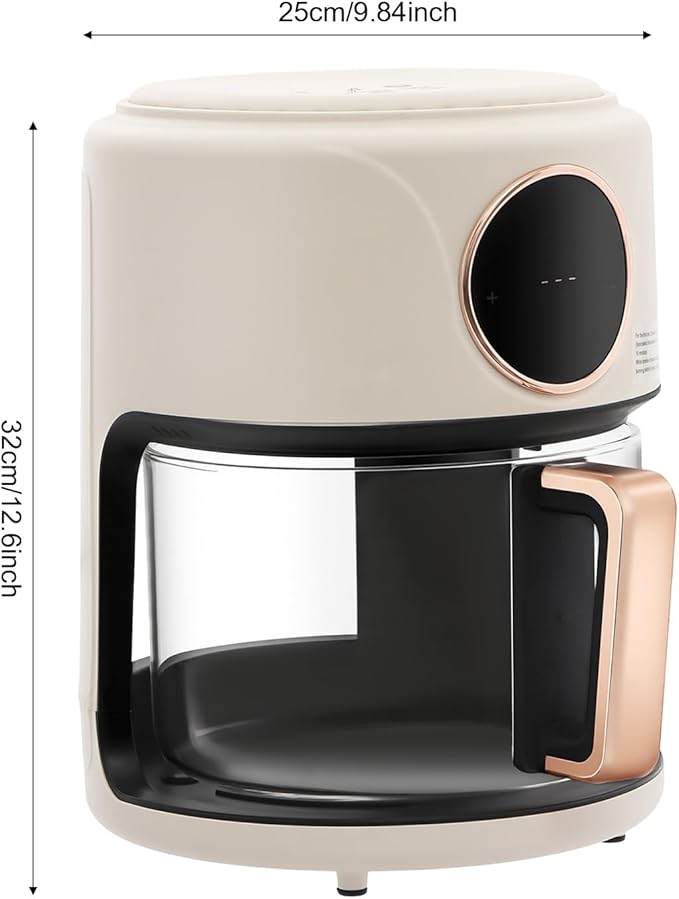 4.4 Qt Air Fryer 1200W Glass Air Fryer, 8-in-1 Functions, 360° Viewable, Digital Display, Adjustable Temperature 176°F to 392°F, 60-Minute Timer, Dishwasher Safe, Nonstick Basket (White)