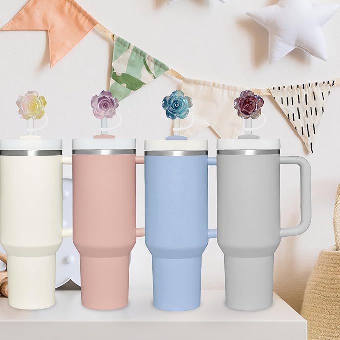 4 Pcs 0.4in Straw Cover for Stanley Cup, Silicone Straw Topper Set for 30&40oz Stanley Tumbler, Fit for 10mm/0.4in Straws (Rose)