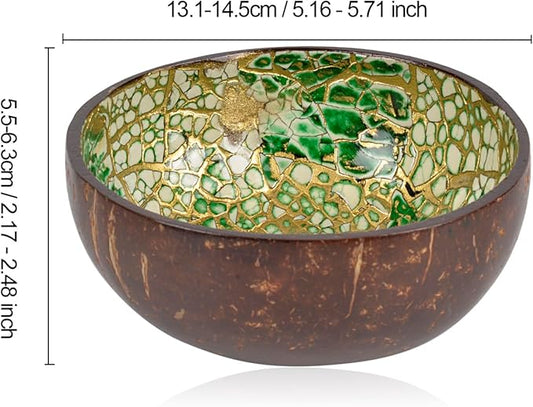 ChezMax Natural Coconut & Mother of Pearl Inlaid Shell Key & Storage Bowl for Entryway Table, Nuts, Fruits & Dry Snack Storage, Round Handcrafted Decoration Bowl