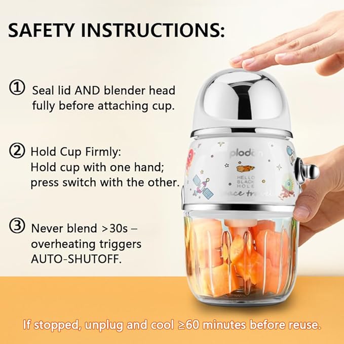 Plodon Baby Food Maker Mini Cute and Small Food Processor Puree Blender Grinder Chopper 1.2 Cup Glass Bowl with 6 Blade Electric (Spaceman-White(One Bowl))