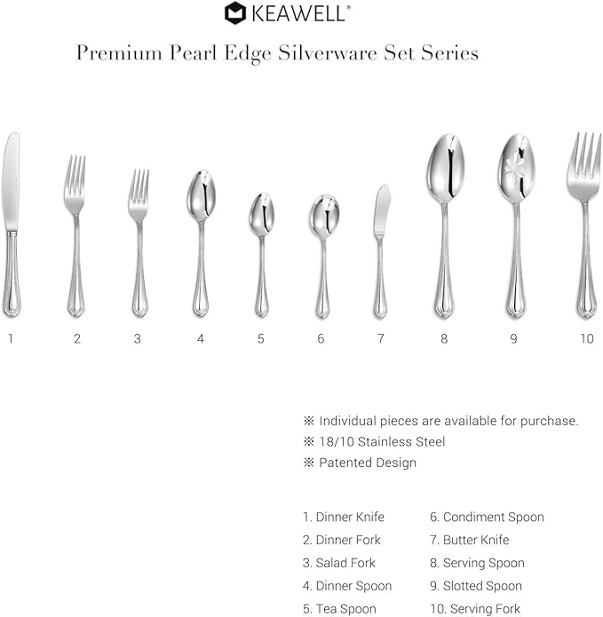 KEAWELL Premium Pearl Edge Butter Knives, 4-Piece Set, 18/10 Stainless Steel, 6.9 Inches, Dishwasher Safe (Silver)
