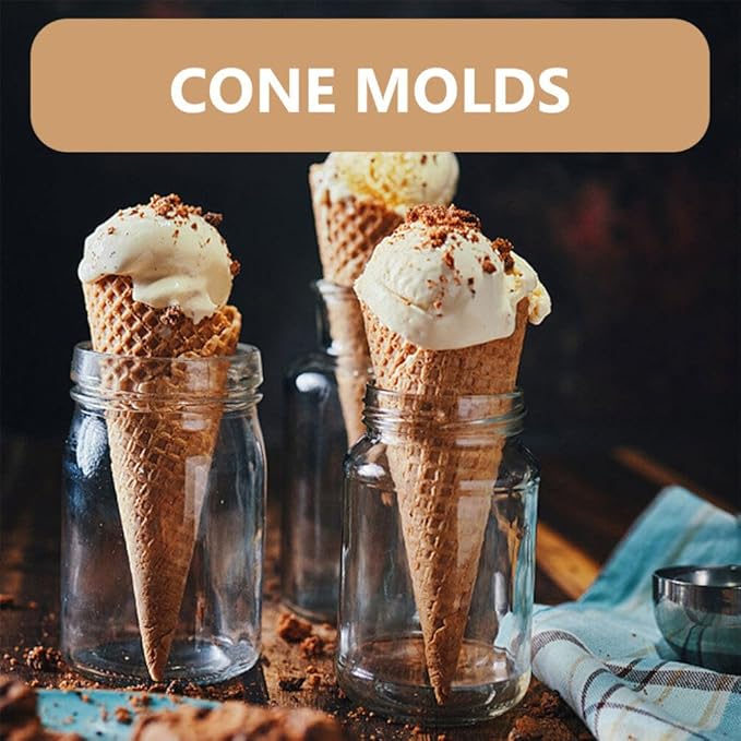 3-Piece Ice Cream Cone Mold Set, Multi-Function Reusable Wooden Cream Horn Waffle Pizzelle Roller Egg Roll Molds, Wooden Krumkake Iron and Cone Roller for Kitchen Cooking and Baking