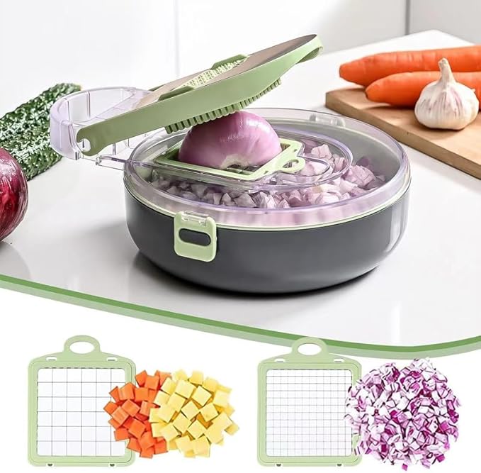 Vegetable Chopper, Onion Chopper, Mandoline Slicer, 9 in 1 professional Veggie Chopper and Slicer, Cucumber Slicer, Potato Slicer, Dicing Machine, Adjustable Veggie Chopper with Container and Lid