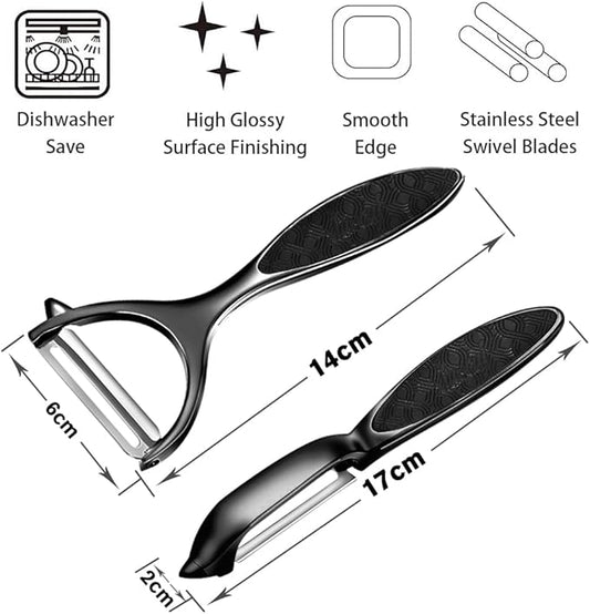 Vegetable Peeler, Potato Peelers for Kitchen Stainless Steel Multi-function Set Fruit Peeler For Kitchen and Household Tools Y & I Shape Swivel Blades for Fruit Vegetables(Black)