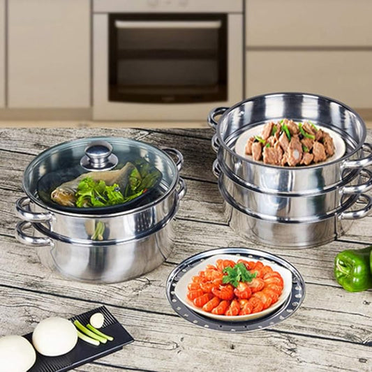 DOITOOL Stainless Steel Steamer, 5 Tier Steamer Pots with Lid, Cookware Steaming Pots (5 Layers 28cm)
