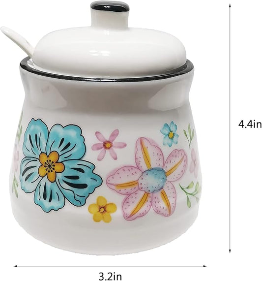 Ceramic Sugar Bowl with Lid and Spoon Sugar Container Sugar Holder for Coffee Bar,Home and Kitchen 12oz