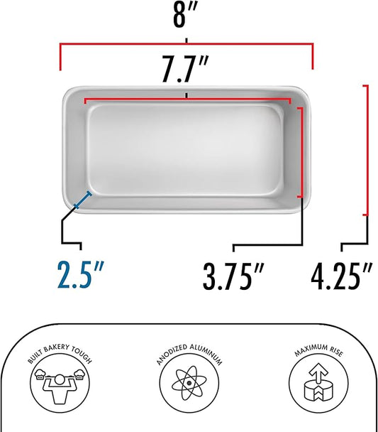 Fat Daddio's Anodized Aluminum Bread Pan, 7.75 x 3.75 x 2.5 Inch, Set of 2, Silver