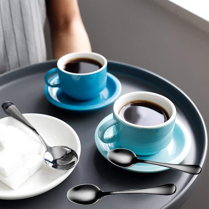 Wesdxc56 Demitasse Espresso Spoons, Mini Coffee Spoon, 4 Inches Stainless Steel Small Spoons for Dessert, Set of 6(black)