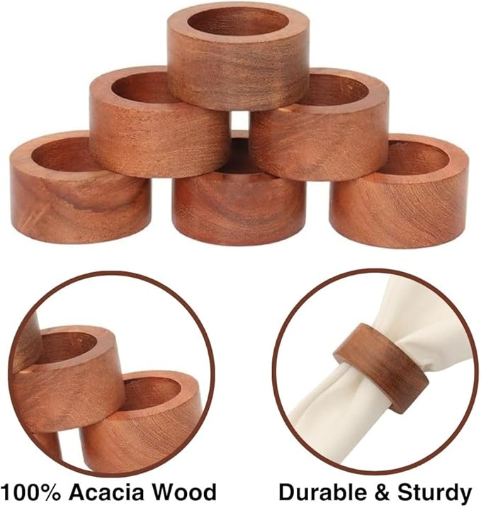 Wooden Napkin Ring for Weddings Dinner Parties or Every Day Use (Set of 12, Plane)