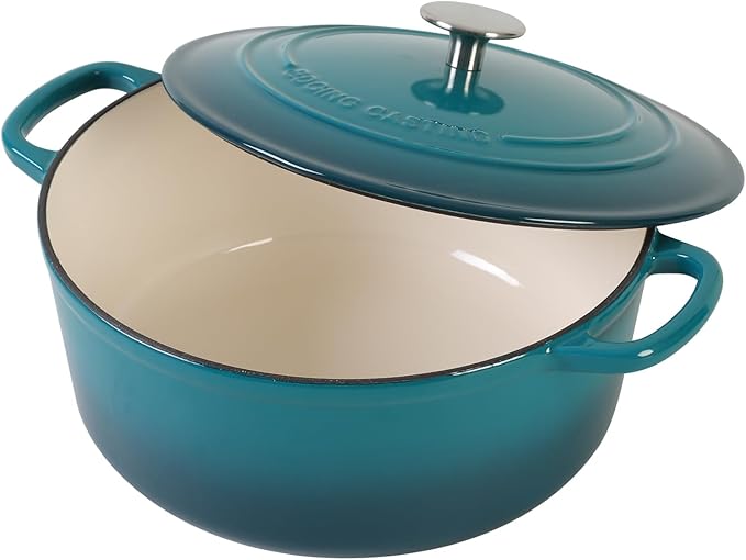 EDGING CASTING Dutch Ovens with Lid, Enameled Cast Iron Covered 5.5 Quart Dutch Oven with Dual Handle, Darkcyan