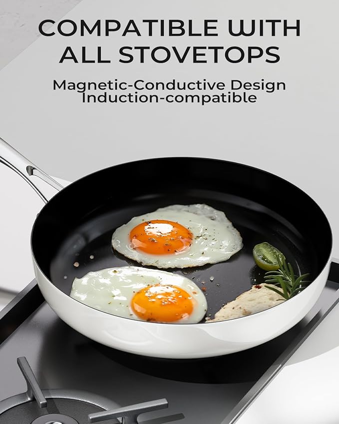 stackbear Ceramic Nonstick Frying Pan for Cooking, 10.4 Inch Non Stick Tri-Ply Stainless Steel Pan, Non Toxic Skillet, PTFE & PFOA Free, Compatible with All Stovetops, Dishwasher & Oven Safe