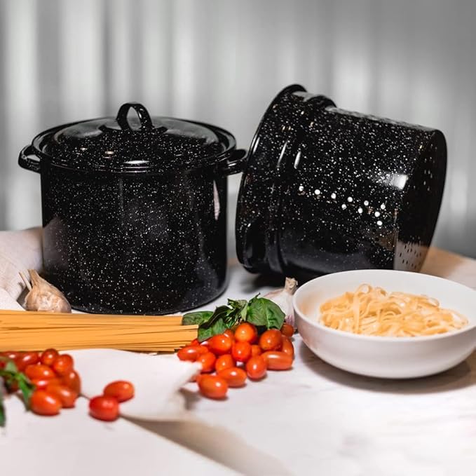 Granite Ware 7.5-Quart Stew Pot with Glass Coating - Chip-Resistant, Non-Porous, Naturally Non-Stick Steel Core Pot for Even Heat Distribution - Great for Stews, Sous Vide Cooking (Speckled Black)