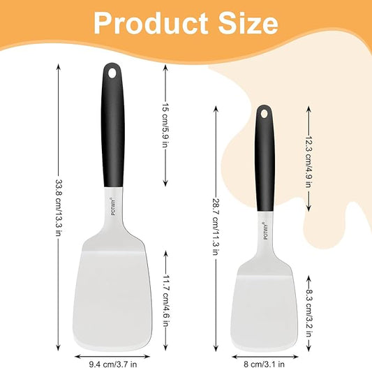 2-Piece Stainless Steel Spatulas Set, 13.3" & 11.3" Metal Spatula for Cooking Cast Iron Skillet and Flat Top Grill, Heavy Duty Turner with Silicone Handle for Flipping Steak, Burgers, Pancake