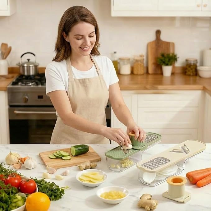 2Pcs 3 in 1 Mini Garlic Grinder, 2026 New Multifunctional Garlic Grater Ginger Vegetable Chopper, Handheld Kitchen Gadget with Container & Safety Guard for Picnic Camping Cooking