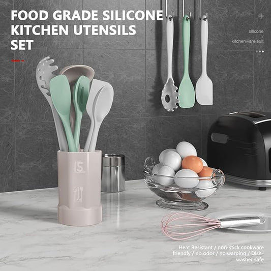 AOTHOD Silicone Cooking Utensils Set - 446°F Heat Resistant Silicone Kitchen Utensils,Spatula,Spoon, Kitchen Utensil Sets Gadgets Tools Set for Nonstick Cookware,Dishwasher Safe BPA FREE (Multicolor)