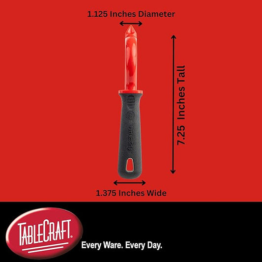 TableCraft 10997 Vegetable Peeler, Stainless Steel, Straight Edge, Ergonomic Non-Slip Handle with Eye Remover, 1.125"x1.375"x7.25", Red/Black – Commercial Kitchen Use