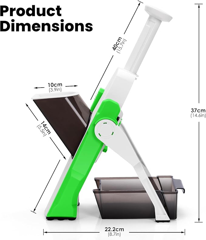 Safe Mandoline Slicer for Kitchen, Multi Vegetable Slicer & Chopper with 4 Modes & 8 Thickness Adjuster, Mandolin Slicer with Cleaning Brush for Potato, Onion (Forest Green)