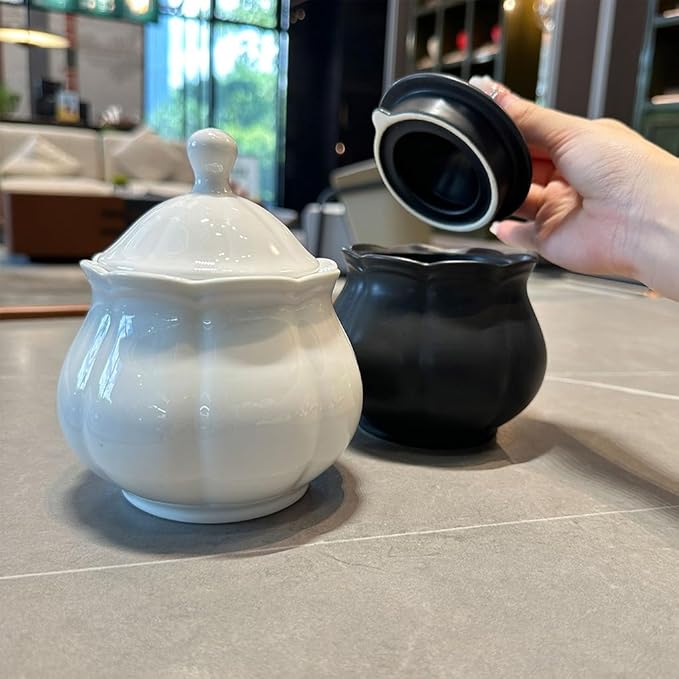 WAIT FLY Vintage Embossed Ceramic Creamer and Sugar Bowl Set, Cream Pitcher, Sugar Bowl with Lid, Coffee Serving Set-Black-Creamer Bowl Set