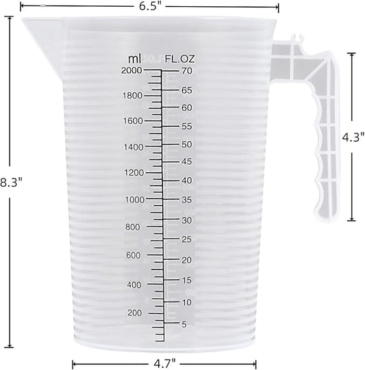 Large Measuring Pitcher for Kitchen, 70oz/2000ml Transparent Plastic Container with Handle, Dual Scale Markings (70oz / 2000ml)