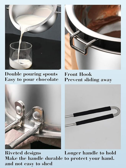 Double Boiler Pot 1200ML/1.1QT, Stainless Steel Chocolate Melting Pot for Melting Chocolate, Candy, Candle, Soap, Wax