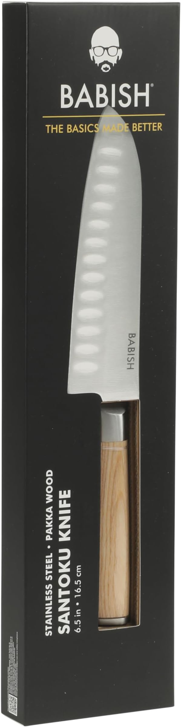 Babish 6.5-Inch Santoku Knife – High-Carbon 1.4116 German Steel Kitchen Knife with Light Pakka Wood Handle, Full-Tang Razor Sharp Blade for Chopping, Slicing, Dicing & Precision Prep