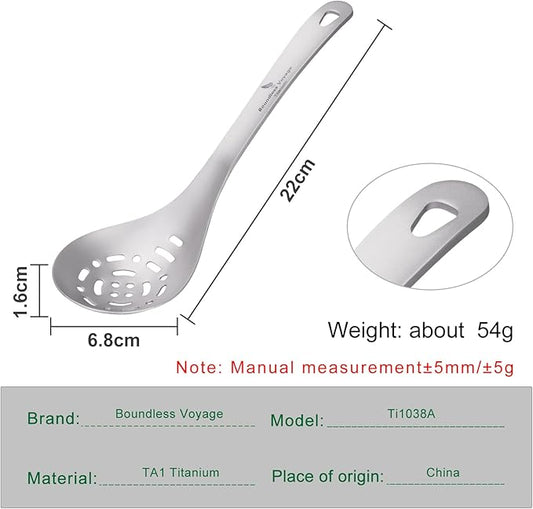iBasingo Titanium Slotted Spoon Ultralight Kitchen Strainer for Cooking, Noodles, Salad & Hot Pot Fried Food Durable Metal Colander for Outdoor Camping Backpacking Home used, Dishwasher Safe Ti1038A